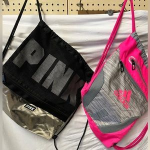 Pink and Adidas sack bags